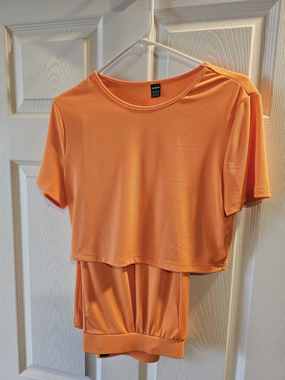 SHEIN Bright Orange Layered Short Sleeve Crop Top Pant Set